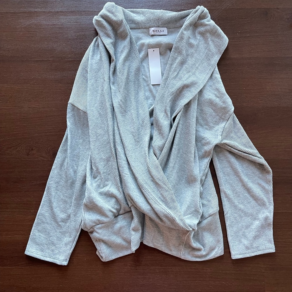 NWT Heather Gray Wrap-Front Cardigan